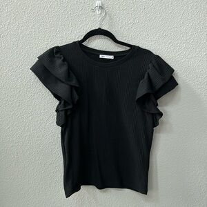 Zara ruffled sleeves short sleeve shirt